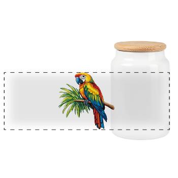 Perroquet coloré sur branche - Boîte à biscuits avec couvercle en bois - blanc - Devant