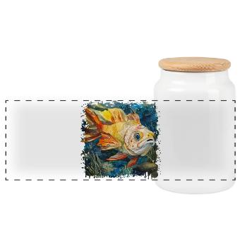 Coloré Poisson Sous-marin Aquarelle, Carpe - Boîte à biscuits avec couvercle en bois - blanc - Devant