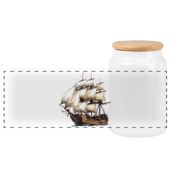 Historisches Segelschiff Segelkunst - Panorama Keksdose mit Holzdeckel - Weiß - Vorne