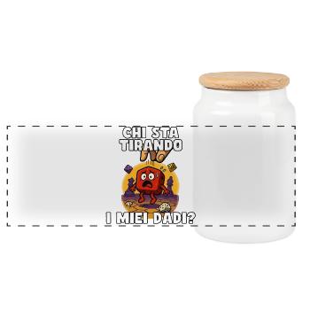 Who rolls my dice? Help. - Panoramic Cookie Jar with Wooden Lid - white - Front