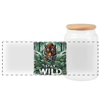 Stay Wild Tiger in Jungle - Nature Power - Panoramic Cookie Jar with Wooden Lid - white - Front
