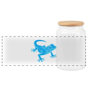 Blauer Gecko Silhouette Muster - Panorama Keksdose mit Holzdeckel - Weiß - Vorne