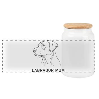 Labrador Mom Line Art Minimalist Dog Mom - Panoramic Cookie Jar with Wooden Lid - white - Front