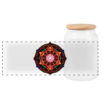 Cosmic Fire Mandala – Sacred Geometric Energy Art - Panoramic Cookie Jar with Wooden Lid - white - Front