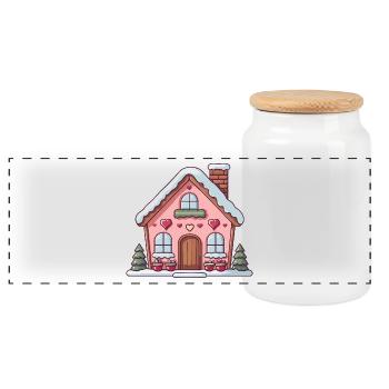 Chalet coeur douillet en hiver - Boîte à biscuits avec couvercle en bois - blanc - Devant