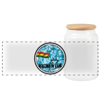 Waiting in Vain - reggae - Panoramic Cookie Jar with Wooden Lid - white - Front