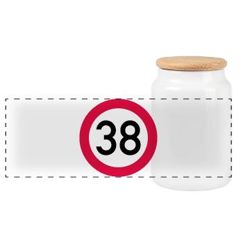 38. Geburtstag Achtung! Verkehrsschild 38 Km/h - Panorama Keksdose mit Holzdeckel - Weiß - Vorne