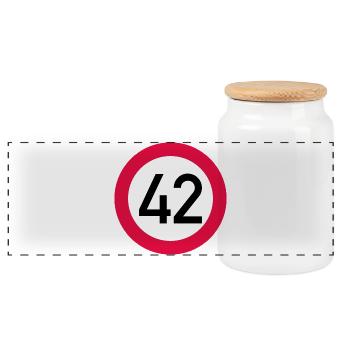 42nd birthday Attention! Traffic sign 42 Km/h - Panoramic Cookie Jar with Wooden Lid - white - Front