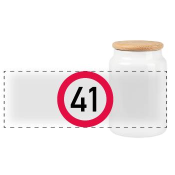 41st birthday Attention! Traffic sign 41 Km/h - Panoramic Cookie Jar with Wooden Lid - white - Front