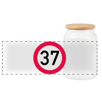 37th birthday Attention! Traffic sign 37 Km/h - Panoramic Cookie Jar with Wooden Lid - white - Front