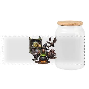 Dark Gothic Hexe und Bestien, Fantasy Kunst - Panorama Keksdose mit Holzdeckel - Weiß - Vorne