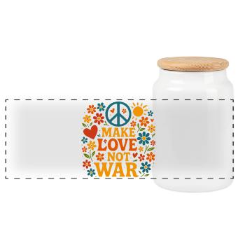 For peace - against war | Message of peace - Panoramic Cookie Jar with Wooden Lid - white - Front