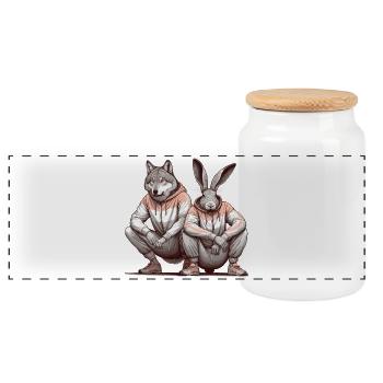 Slawen Hocke Russenhocke Hase und Wolf Geschenk - Panorama Keksdose mit Holzdeckel - Weiß - Vorne