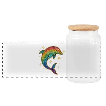 Arc en ciel dauphin étoile paillettes - Boîte à biscuits avec couvercle en bois - blanc - Devant