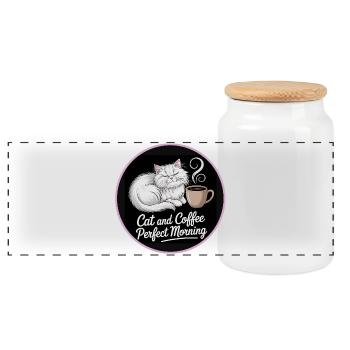 Chat et café Perfect Morning - Boîte à biscuits avec couvercle en bois - blanc - Devant
