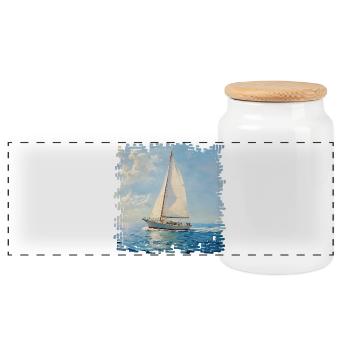 Sailboat in Sea Wind Painting - Panoramic Cookie Jar with Wooden Lid - white - Front