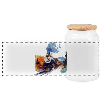 Watercolor steam locomotive in the mountains - Panoramic Cookie Jar with Wooden Lid - white - Front