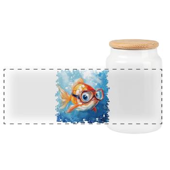 Goldfisch mit Taucherbrille - Panorama Keksdose mit Holzdeckel - Weiß - Vorne