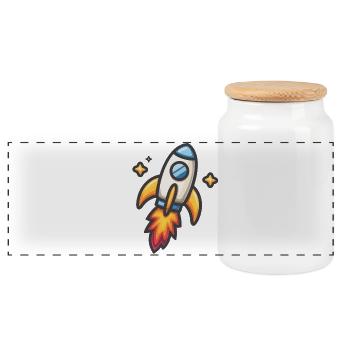 Conception de dessin animé de lancement de fusée - Boîte à biscuits avec couvercle en bois - blanc - Devant