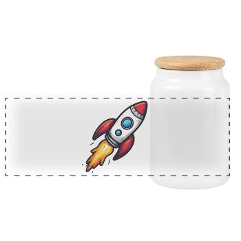 Cartoon Rocket Lightning Force - Panoramic Cookie Jar with Wooden Lid - white - Front