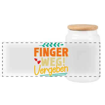 Malle FINGER WEG VERGEBEN Lustiges - Panorama Keksdose mit Holzdeckel - Weiß - Vorne