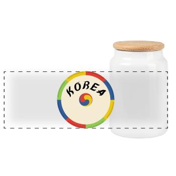Korea Design – Tradition & Culture in a Circle - Panoramic Cookie Jar with Wooden Lid - white - Front