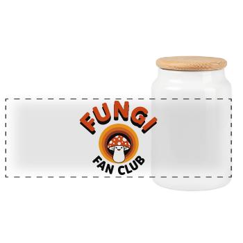 Fungi Fan Club Retro Mushroom Saying - Panoramic Cookie Jar with Wooden Lid - white - Front