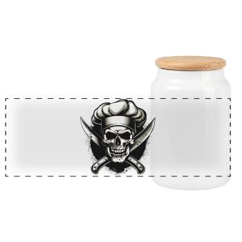 Skull with chef's hat - Panoramic Cookie Jar with Wooden Lid - white - Front