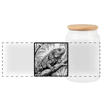 Iguane dans la jungle ! - Boîte à biscuits avec couvercle en bois - blanc - Devant
