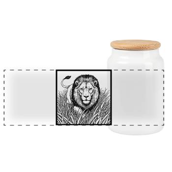 Lion dans les hautes herbes - Boîte à biscuits avec couvercle en bois - blanc - Devant