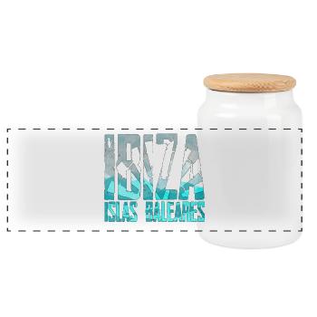 Balearen Landschaft Logo Ibiza - Panorama Keksdose mit Holzdeckel - Weiß - Vorne