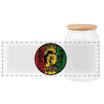 Lion Rasta Color Wheel - Panoramic Cookie Jar with Wooden Lid - white - Front