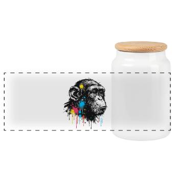 Chimpanzé éclaboussure coloré - Boîte à biscuits avec couvercle en bois - blanc - Devant