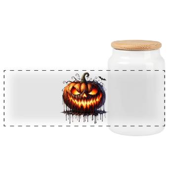 Molten Ember Jack-o'-Lantern - Panoramic Cookie Jar with Wooden Lid - white - Front