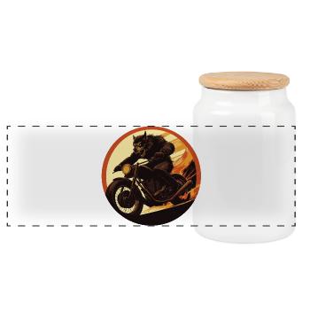 loup-garou moto flamme cercle - Boîte à biscuits avec couvercle en bois - blanc - Devant