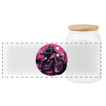 loup-garou sur moto rose fluo - Boîte à biscuits avec couvercle en bois - blanc - Devant