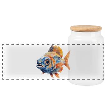 Aquarellfisch Farbexplosion - Panorama Keksdose mit Holzdeckel - Weiß - Vorne