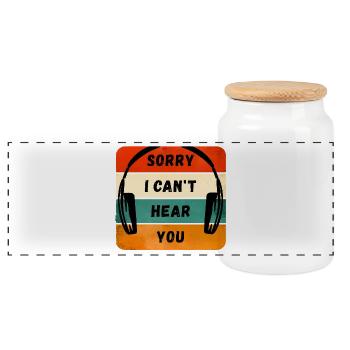 Sorry I Can’t Hear You - Casque rétro - Boîte à biscuits avec couvercle en bois - blanc - Devant