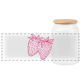 Strawberry neon - Panoramic Cookie Jar with Wooden Lid - white - Front