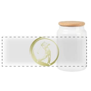 Golfer Silhouette - Panorama Keksdose mit Holzdeckel - Weiß - Vorne