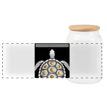 Turtle Coin Plate - Panoramic Cookie Jar with Wooden Lid - white - Front