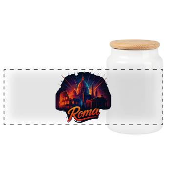 Rome Roma Capital Italy Silhouette Gift - Panoramic Cookie Jar with Wooden Lid - white - Front