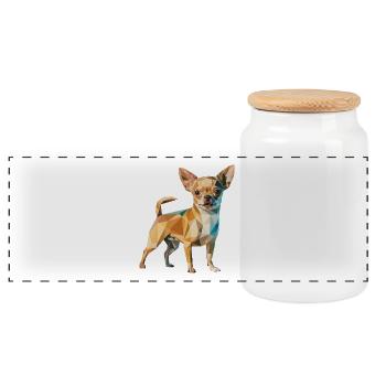 Chihuahua - Cooles Low-Poly-Logo - Panorama Keksdose mit Holzdeckel - Weiß - Vorne