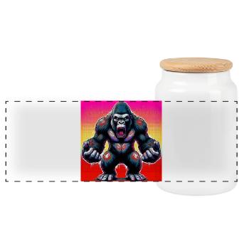 gorilla - Panoramic Cookie Jar with Wooden Lid - white - Front