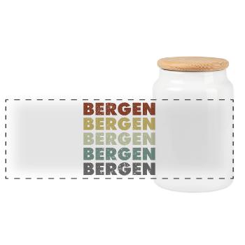 Bergen - Norway - Norge - Norwegen - Lettering - Panoramic Cookie Jar with Wooden Lid - white - Front