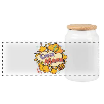 Super Mama Comic Explosion - Panorama Keksdose mit Holzdeckel - Weiß - Vorne