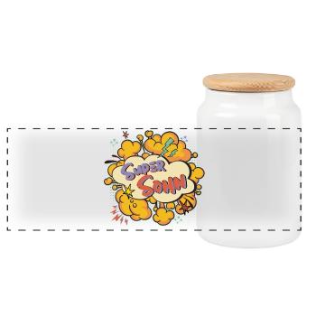 Super Son: Colorful Comic Print - Panoramic Cookie Jar with Wooden Lid - white - Front