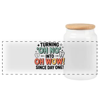 Turning Oh No Into Oh Wow Since Day One Dental - Panoramic Cookie Jar with Wooden Lid - white - Front
