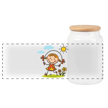 Sunny Skip Gartenmädchen - Panorama Keksdose mit Holzdeckel - Weiß - Vorne