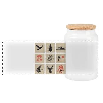 Natur Briefmarken Collage - Panorama Keksdose mit Holzdeckel - Weiß - Vorne